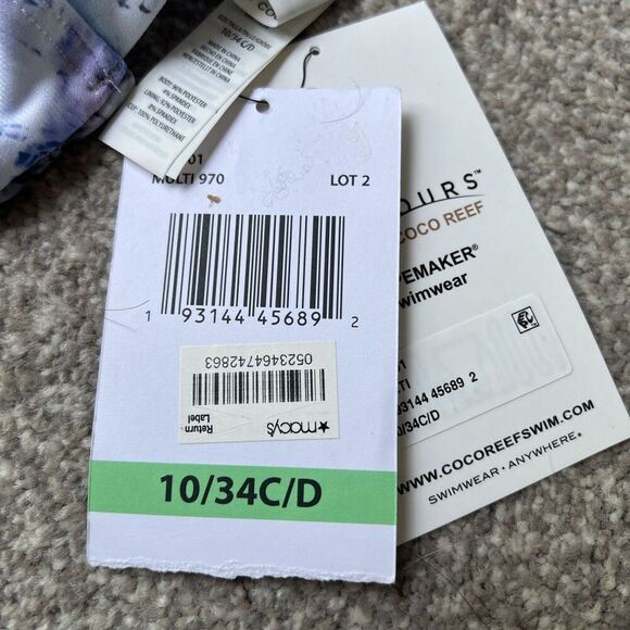 NWT Coco Reef Contours Bikini Womens sz 10 34 C/D Evoke Draped Tie Dye Swim Top - Picture 7 of 13